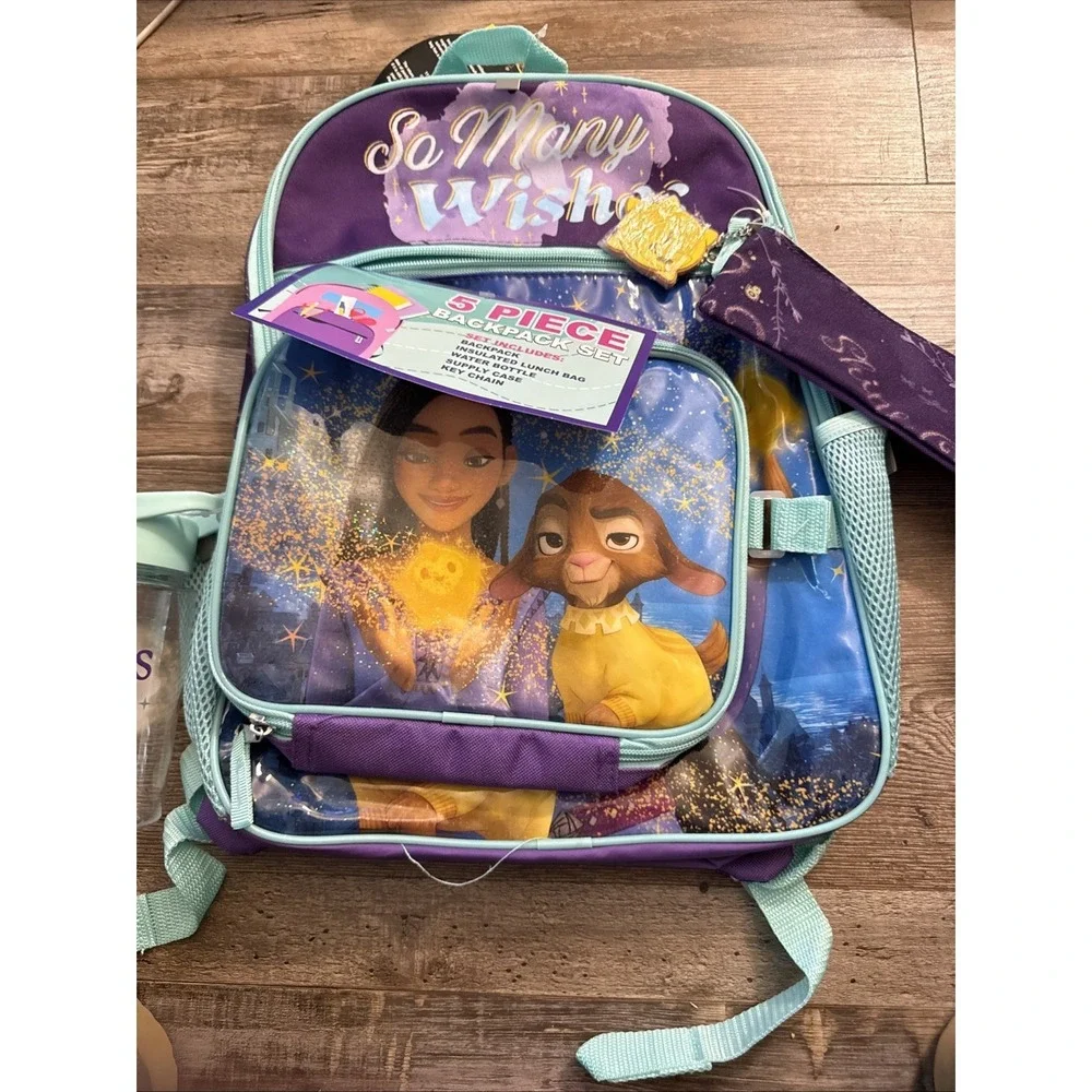 Disney Wish Girls' 5-Piece Backpack With Lunchbox Set - purple, one size
